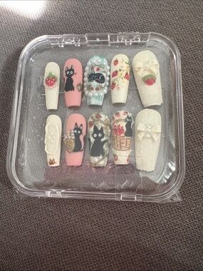 Handmade Black Cat & Strawberry Pink & Cream